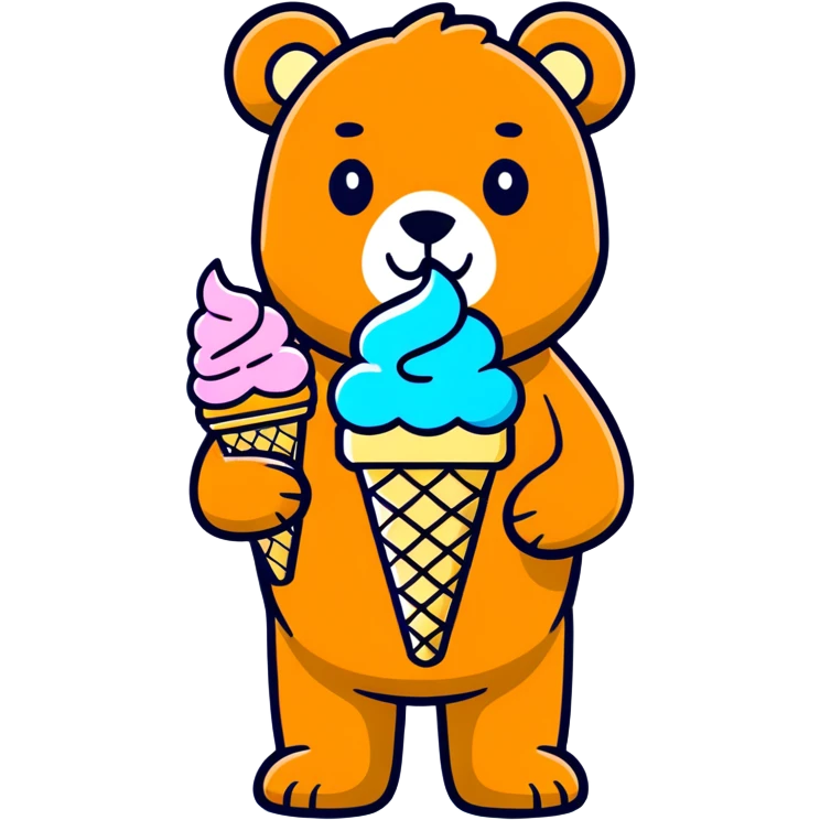 Teddy bear holding a three scoopes ice cream cone emoji