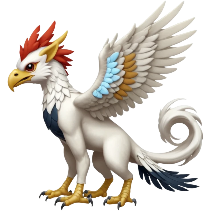 Albino white-furred Gryphon-Trico-Silvally-griffin-chimera-hybrid, full body emoji