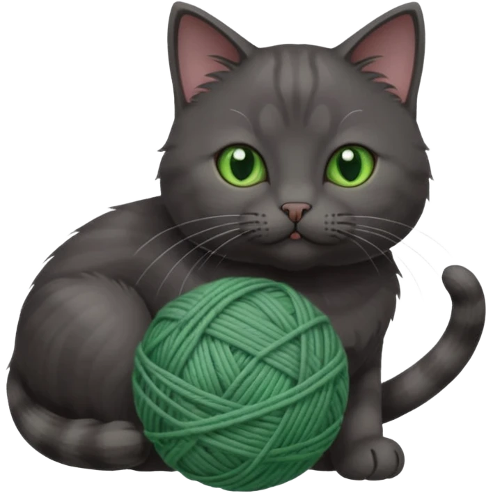 beautiful female solid dark grey cat with green eyes, white toes/paws and white patch on her chest playing emoji