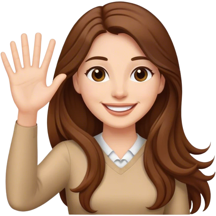 Donna con i capelli lunghi MARRONI che saluta E SORRIDE emoji
