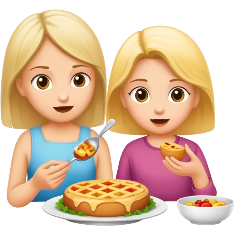 Mama links und Mädchen rechts beim Essen  emoji