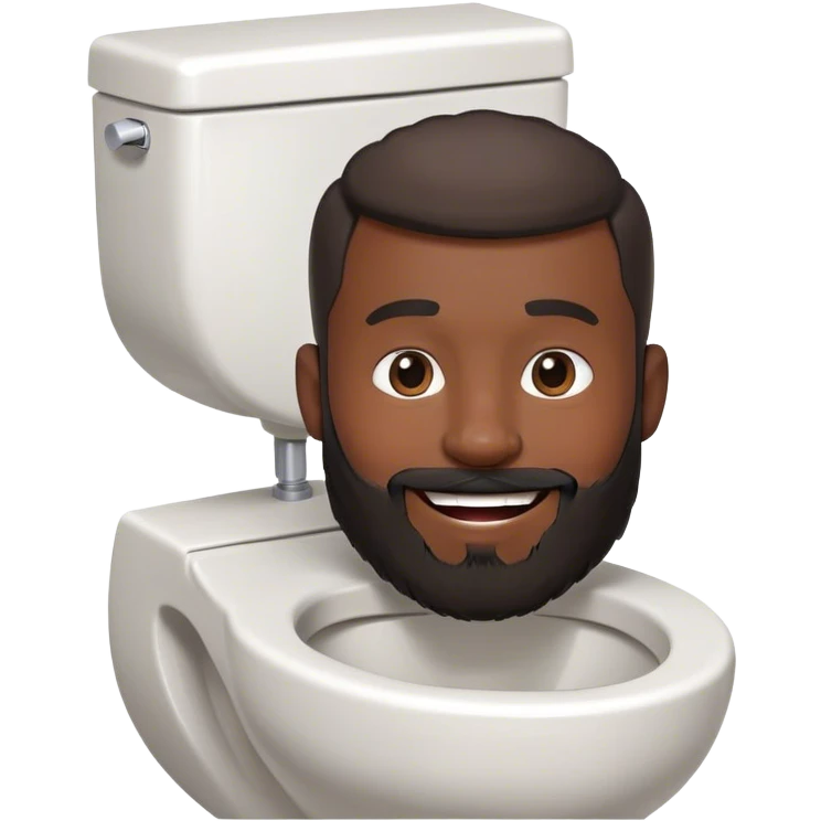 A toilet with a white, black bearded man’s head sticking out of it, smiling emoji