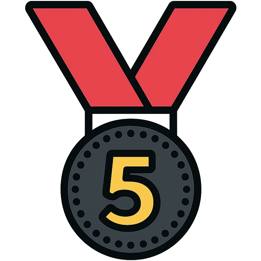 black and red medal with the number 5 in the center, modern look emoji