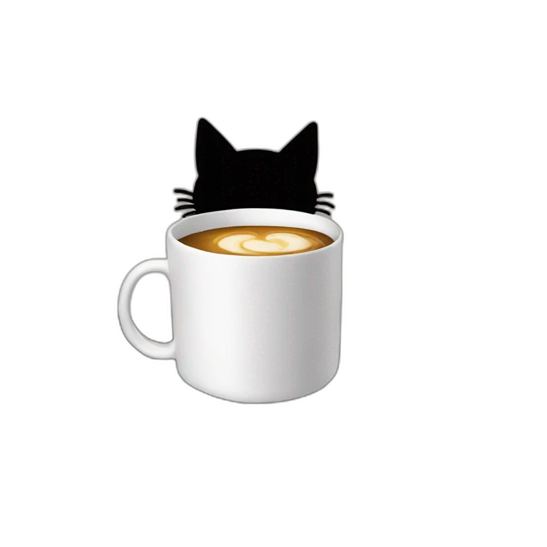 cat ears behind a computer and a coffee mug emoji