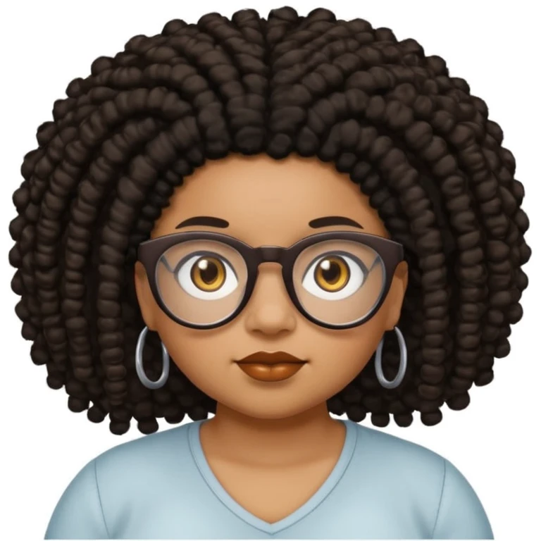 Chubby brown skin girl with glasses, brown eyes, black curly afro and a shorter skinny vrown skin girl with black dreadlocs and brown eyes emoji