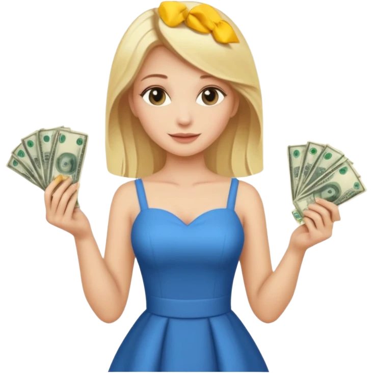Очень красивая блондинка в платье с деньгами в руках  emoji