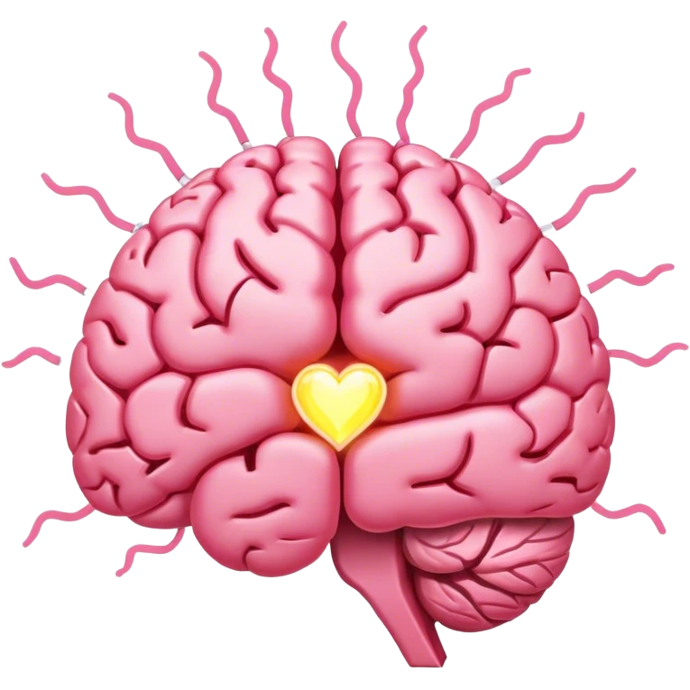 A ** pink human brain** with a energy energy beam of light thought around it s... radiating loving thoughts while it rewires itself hearts  emoji