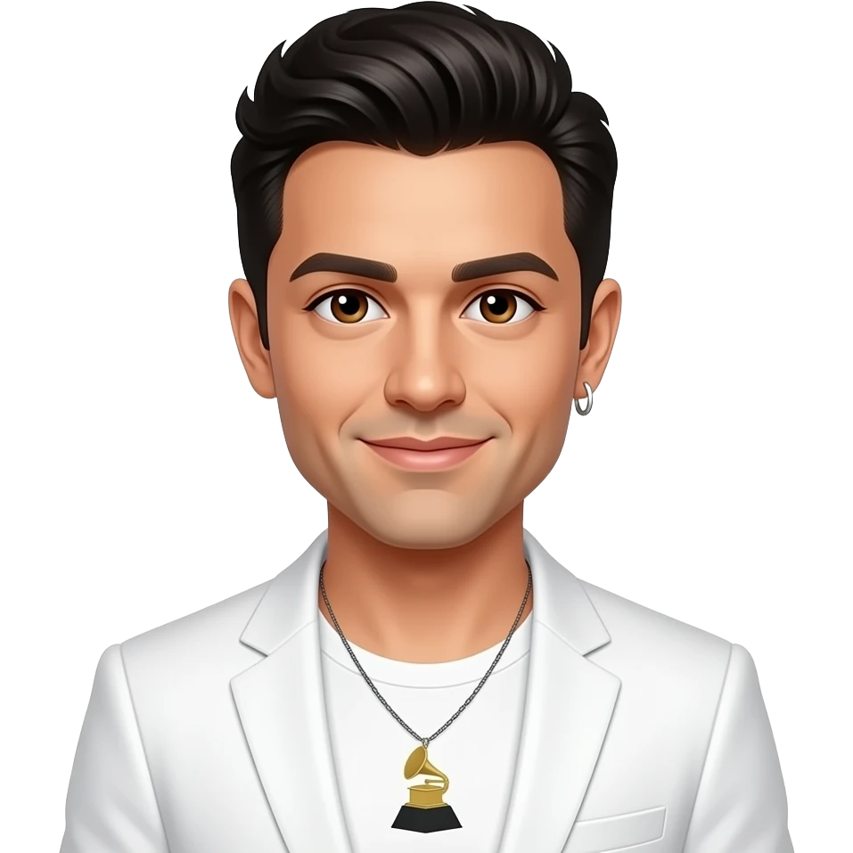 Howie Dorough from Backstreet Boys with brown eyes, black hair, white grammy shirt and white suit jacket, necklace and one earring emoji