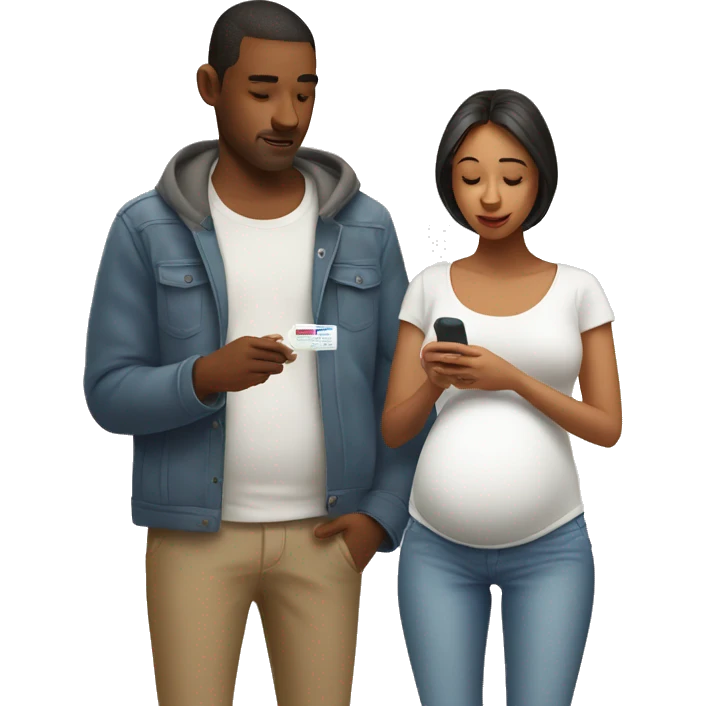 couple looking at pregnancy test emoji