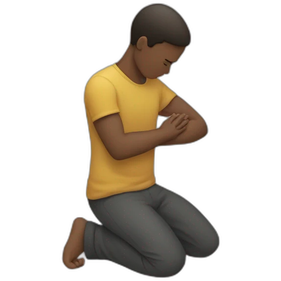 A person kneel down placing his right hand on heart emoji