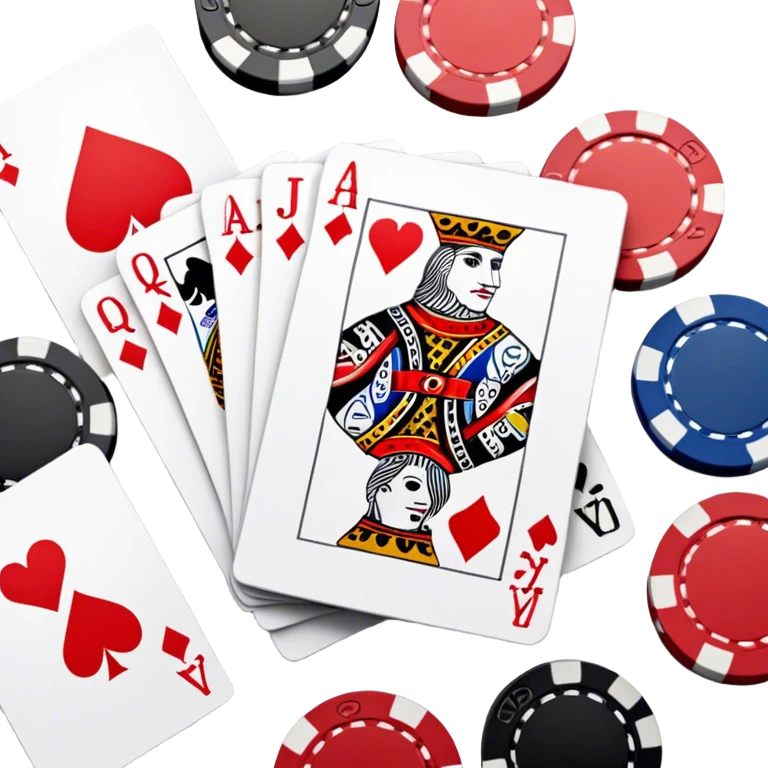 A photorealistic icon featuring playing cards, poker chips, and a deck of cards spread out on a table. Bright, detailed design with realistic textures and lighting. Transparent background, clearly symbolizing card games and strategy. emoji