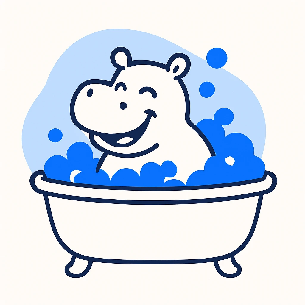 happy hippo with bubbles in bathtub emoji