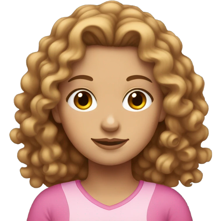 tanned white girl with brown curly hair wearing pink emoji