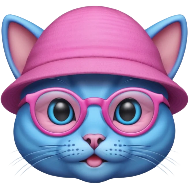 blue alien cat with pink hat  and spectacles emoji