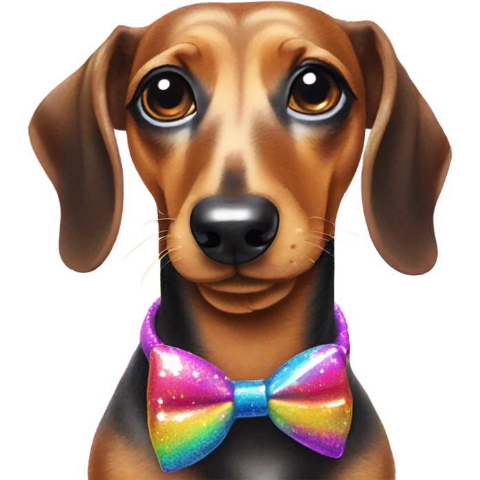 Lisa frank glitter dachshund with bows on ears emoji