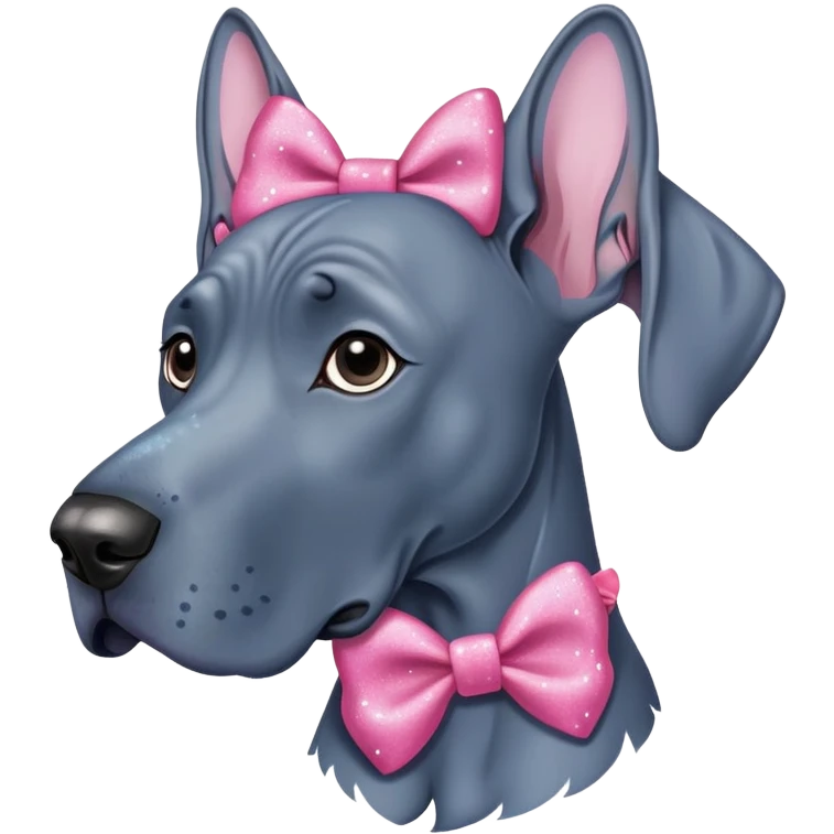Blue Great Dane dog with a sparkly pink bow on one ear, cute cartoon style emoji