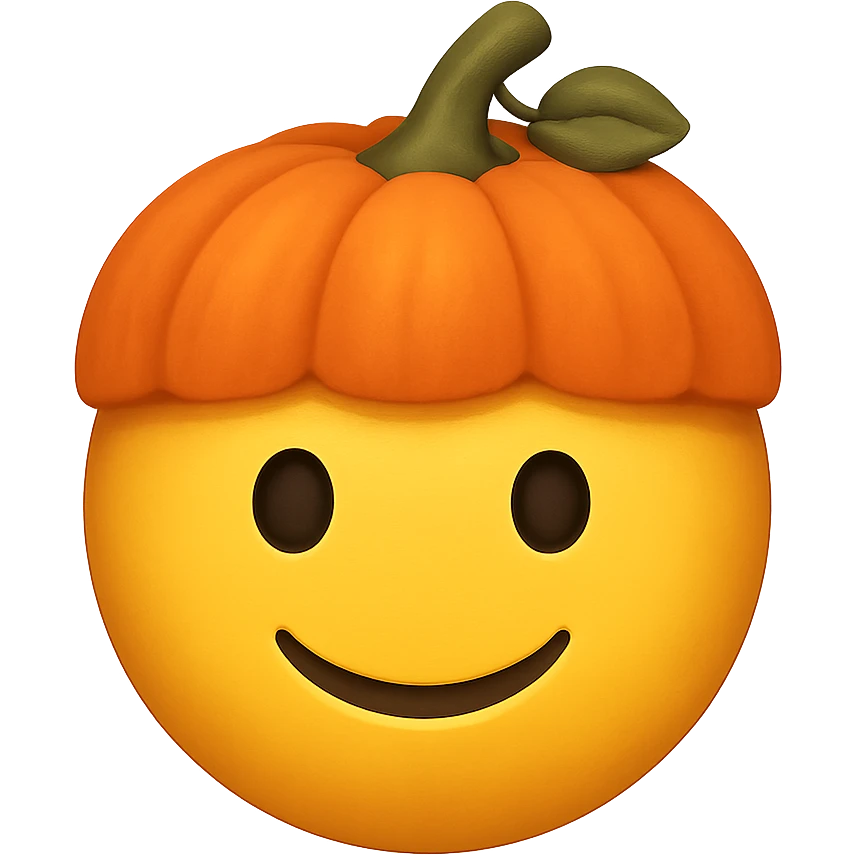 yellow face with orange pumpkin hat emoji, digital illustration emoji