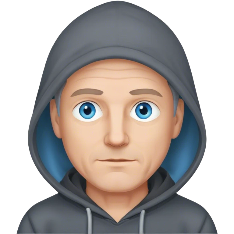 50!year old man with blue eyes in a dark grey hoodie indoors  emoji