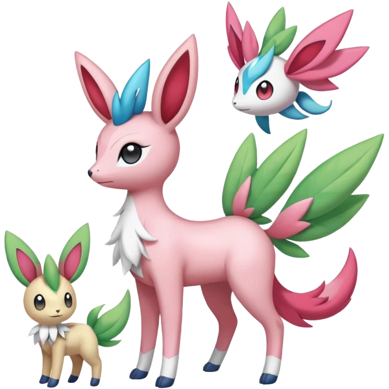 Shaymin-Sylveon-Meloetta-Cresselia-Amaura-Pokémon-Fakémon-fusion, full body emoji