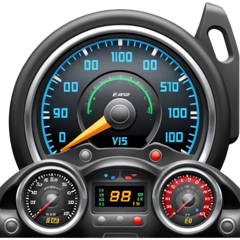 An icon showing a racing game interface, inspired by Grand Turismo. The design features a garage with a selection of high-performance cars, along with race track visuals in the background. Speedometer, lap timer, and other HUD elements add to the excitement. Transparent background emoji