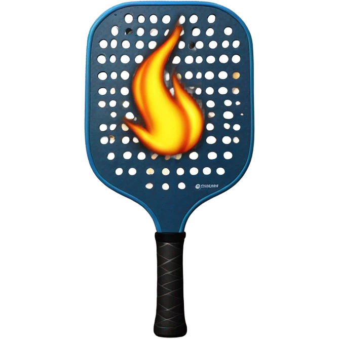 A carbon Pickleball paddle with no holes hitting a Pickleball with flames on it emoji