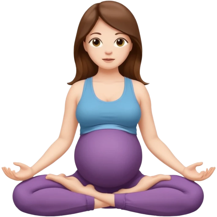 Pregnant woman sitting in a yoga pose with long brown hair and fair skin,." emoji