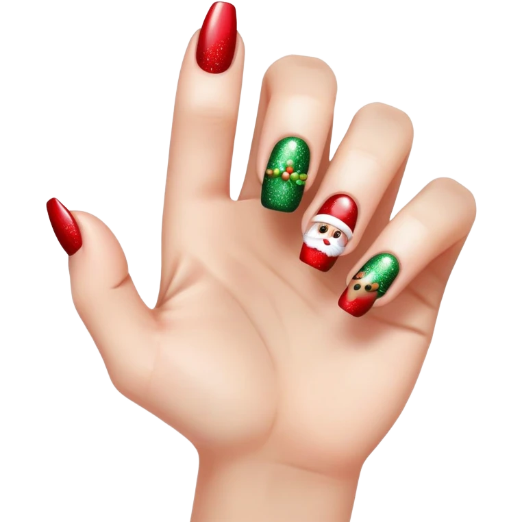 Manicure with Christmas nails emoji