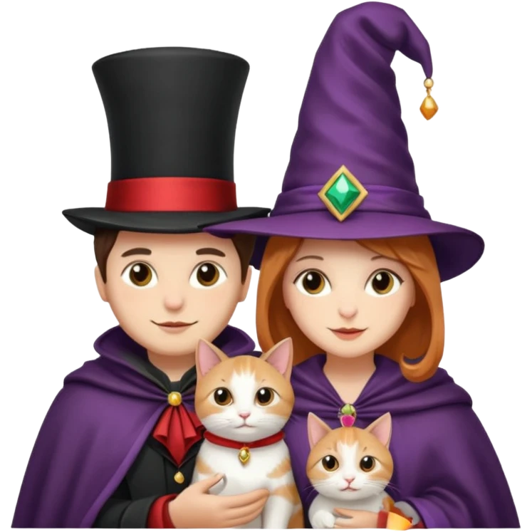 magician couple and their pet cat emoji