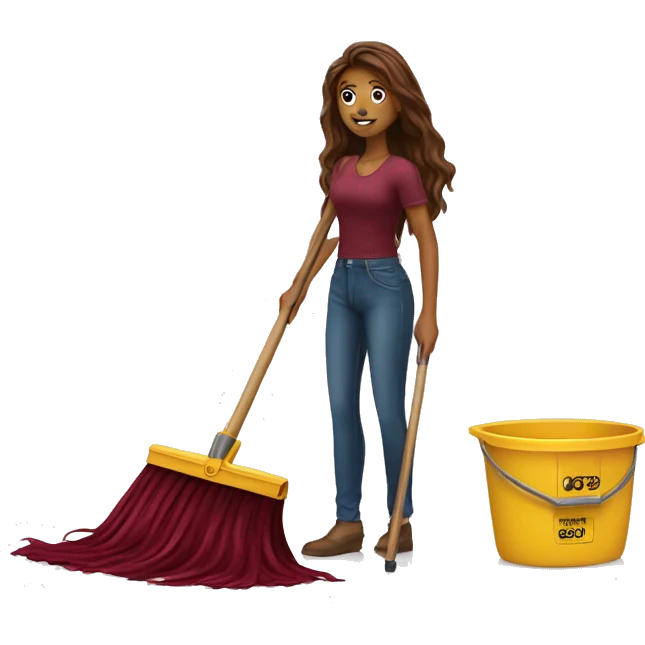 Beautiful burgundy long haired woman mopping the floor emoji