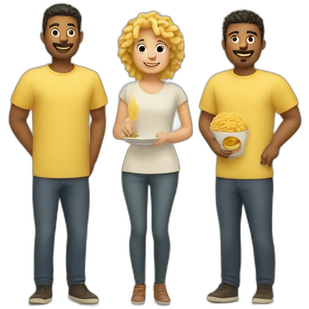 three people and lots of pasta emoji