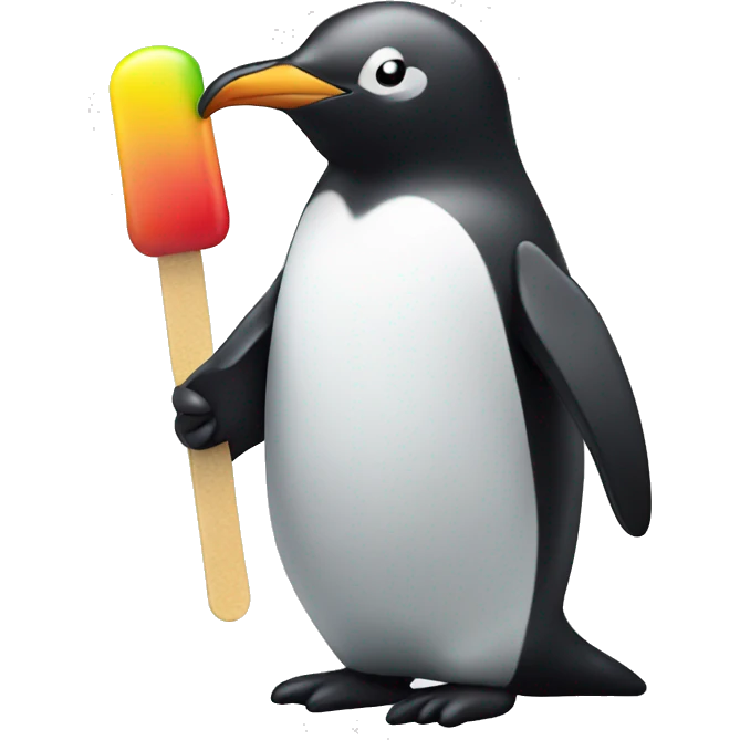 Penguin eating a rainbow popsicle emoji