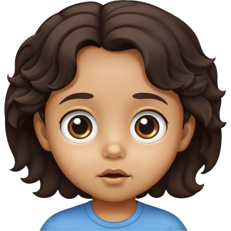 toddler face with big eyes, medium skin tone, and dark wavy hair emoji