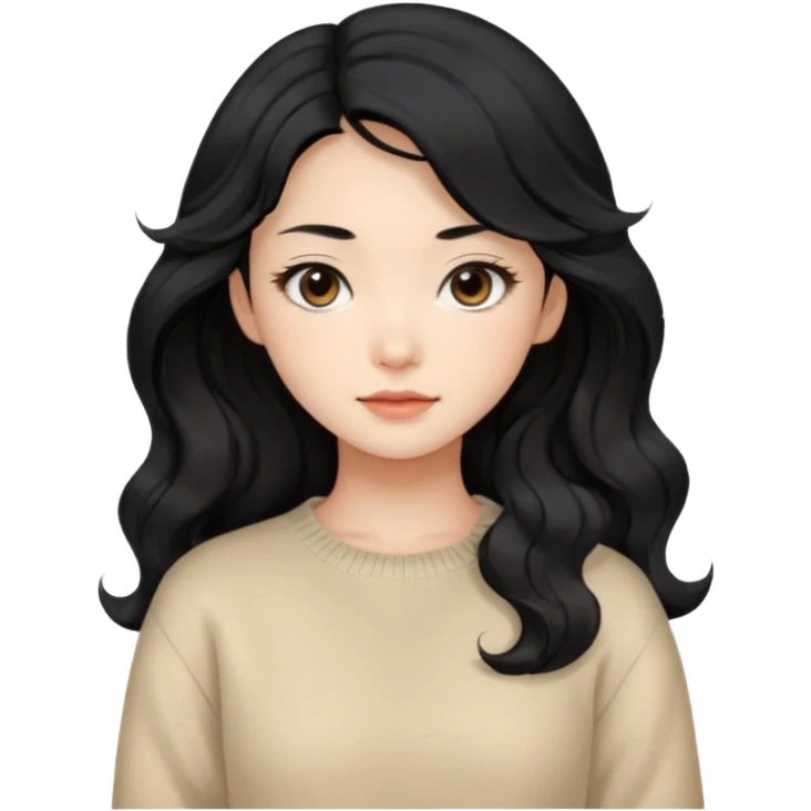 Beautiful girl,Black hair, wavy long hair,Black eyes,Chinese, beige sweater  emoji