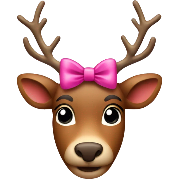 A Christmas rudolf wearing a pink bow on top of its head emoji