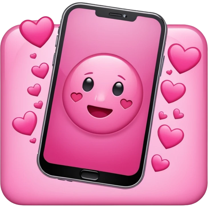 Plain pink phone screen flooding with love notifications, chaotic.  emoji