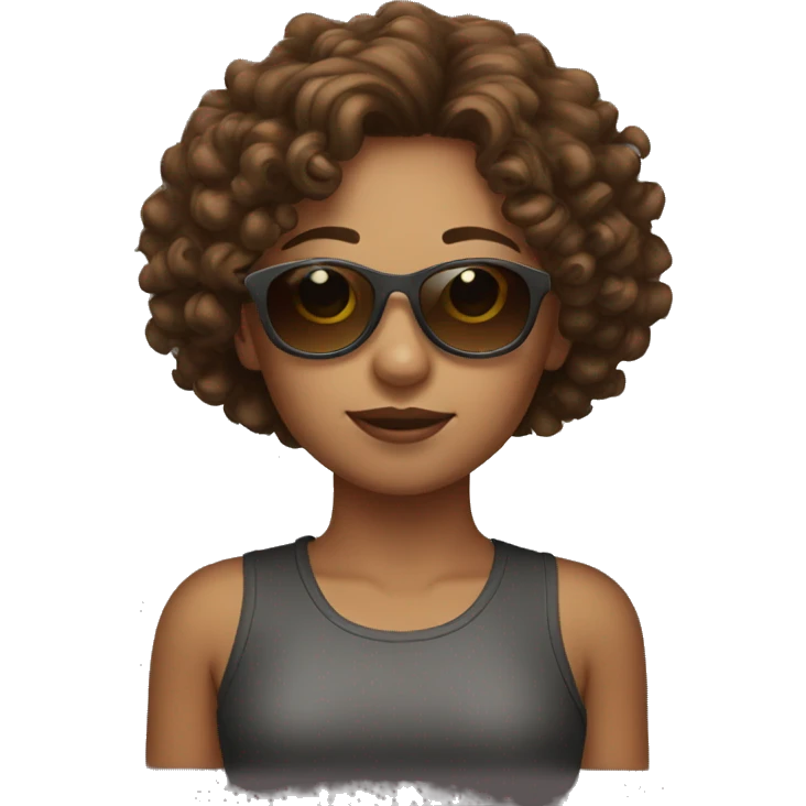 Girl with brown curly hair and sunglasses emoji