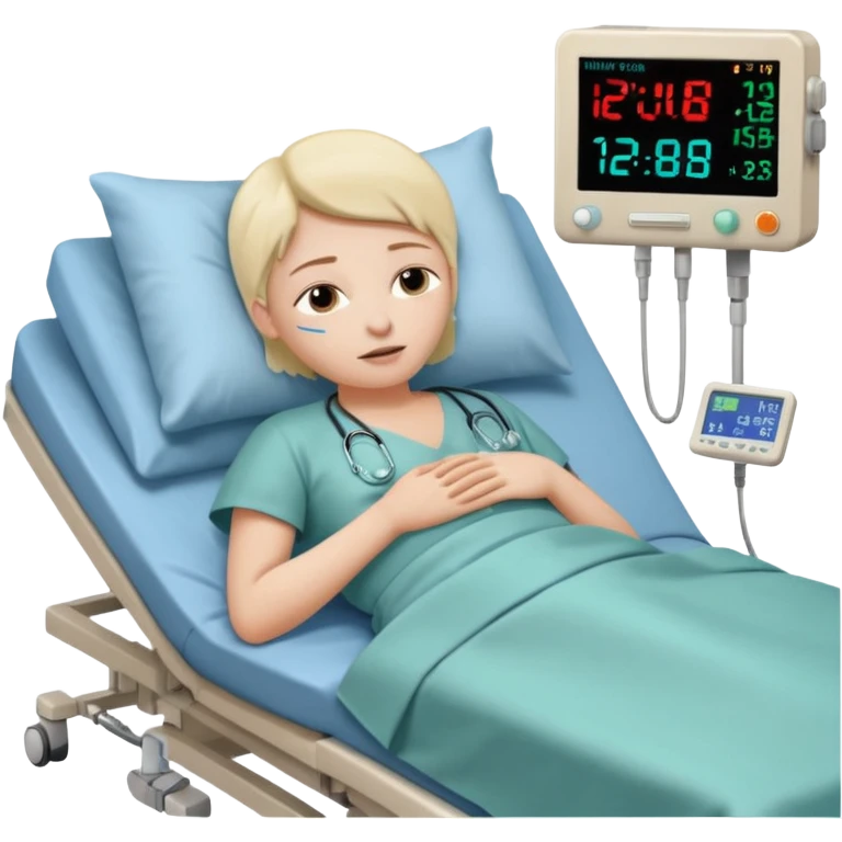 a PATIENT waking up before a surgery sleeping. And ONLY ONE monitor with vitals and numbers emoji