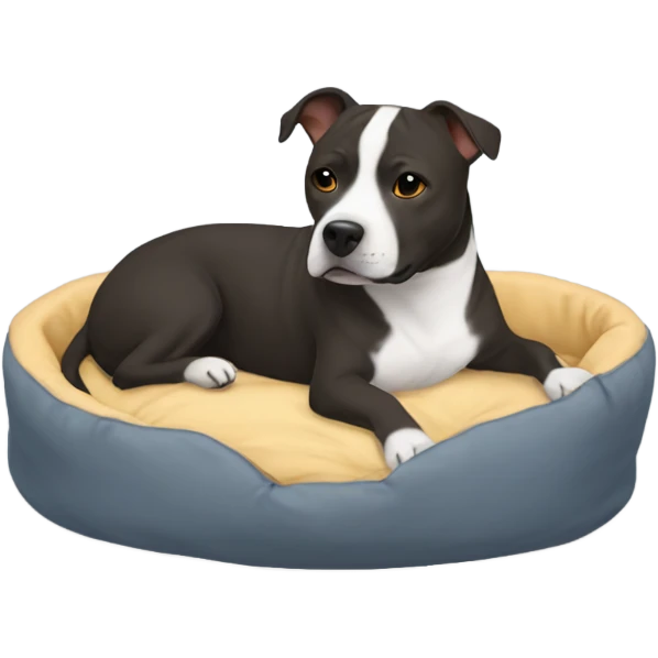 Staffie dog in small bed emoji