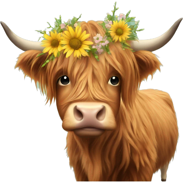 Highland cow with flower necklace  emoji