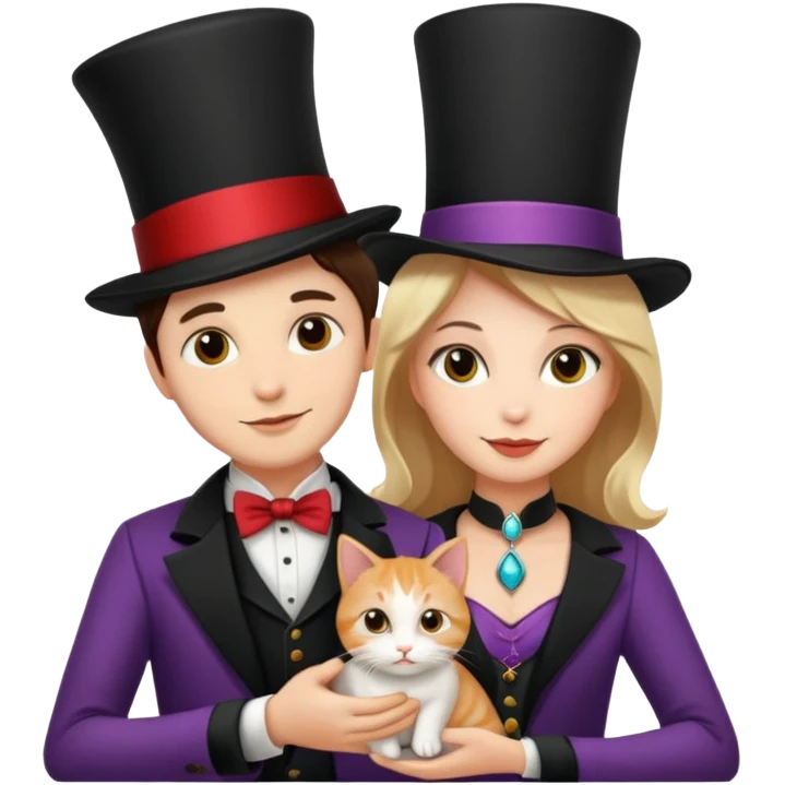 magician couple and their pet cat emoji