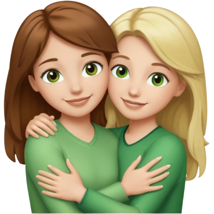 Maman avec les cheveux marrons les yeux marrons et la peau blanche, la fille avec les cheveux blond les yeux verts et la peau blanche, qui se font un câlin  emoji