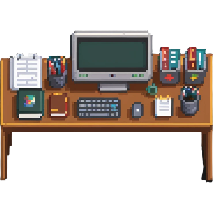desk with computer and study materials emoji