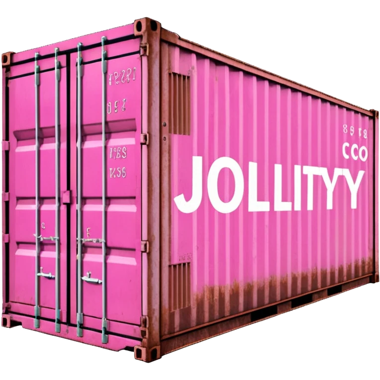 a pink shipping container with the words "Jollity & Co." in big letters on the long side emoji