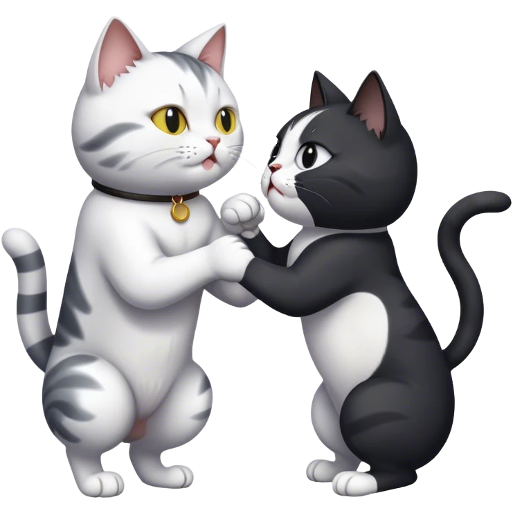 Grey and white cat fighting a black and white cat emoji