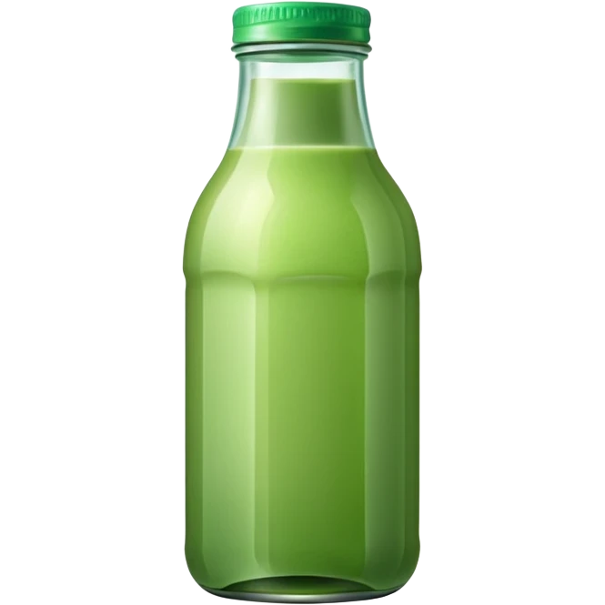 Transparent glass bottle of green detox juice, soft pastel background emoji
