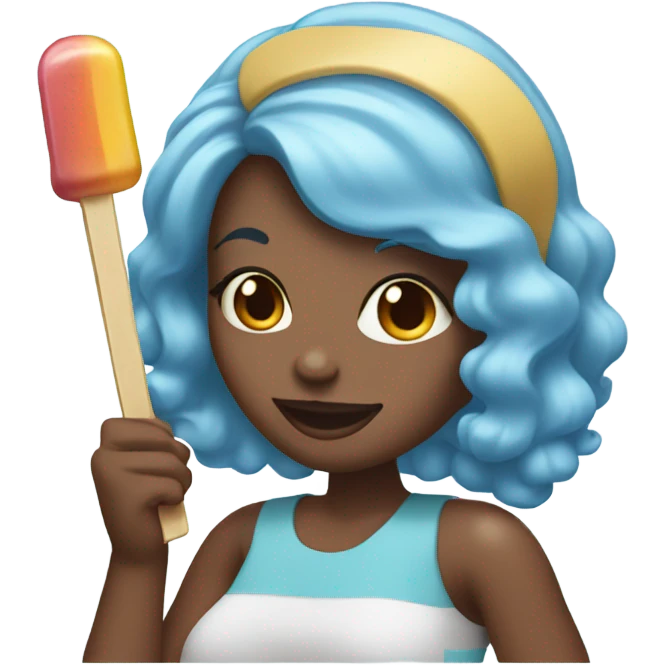 Black woman with light blue hair eating popsicle  emoji