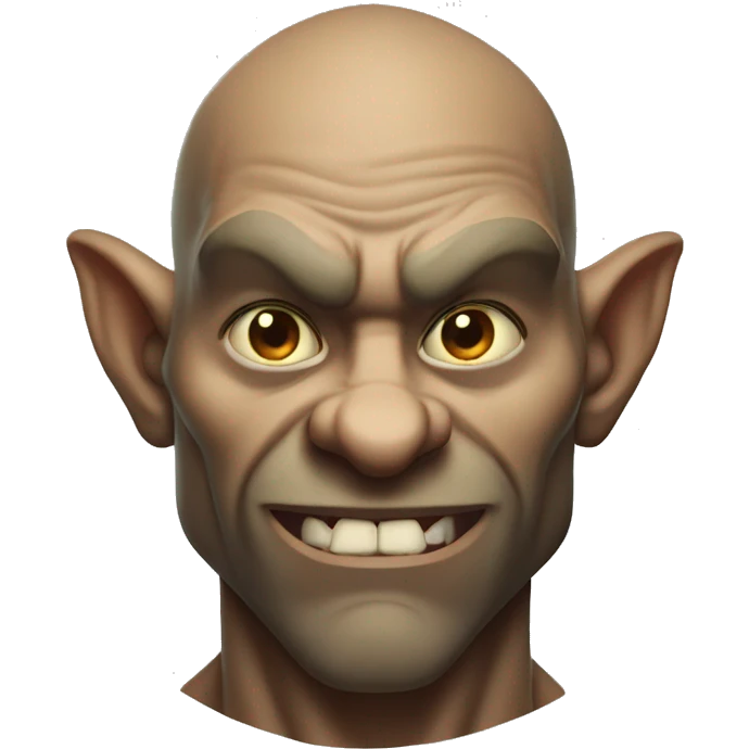 muscular handsome goblin flexing no hair with a goatee emoji