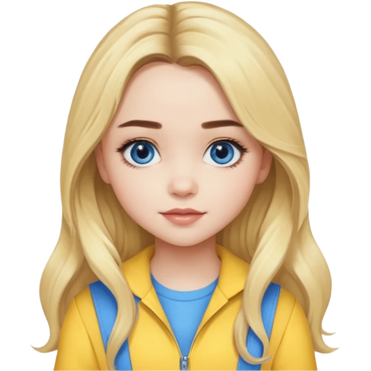 Sabrina Carpenter blue eyes, long blonde hair, yellow outfit emoji