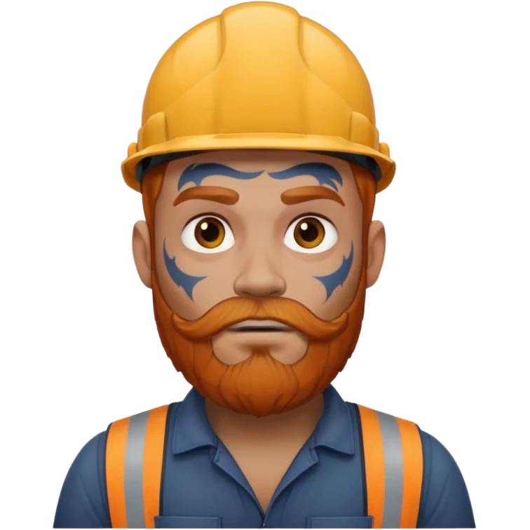 construction worker with beard, ginger haired and heavy face tattoos scary looking emoji
