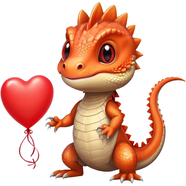 bearded dragon holding a heart balloon emoji